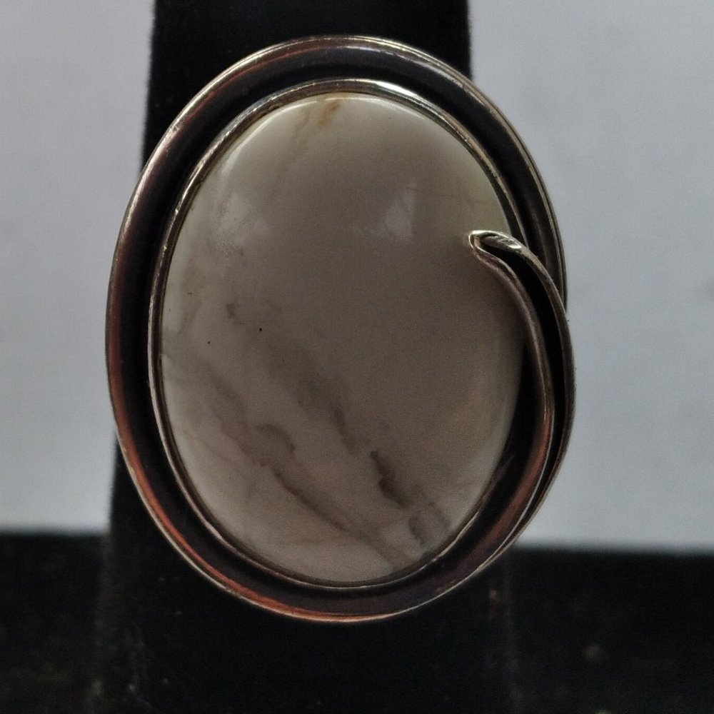 Vintage Sterling Silver and Marble Ring, Size 5.25